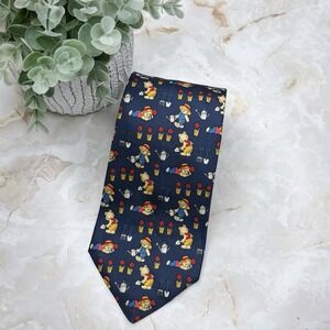 NWOT Mulberry Navy Red Yellow Silk‎ Tie Landscaper Bear Print 3 3/4" - 58"